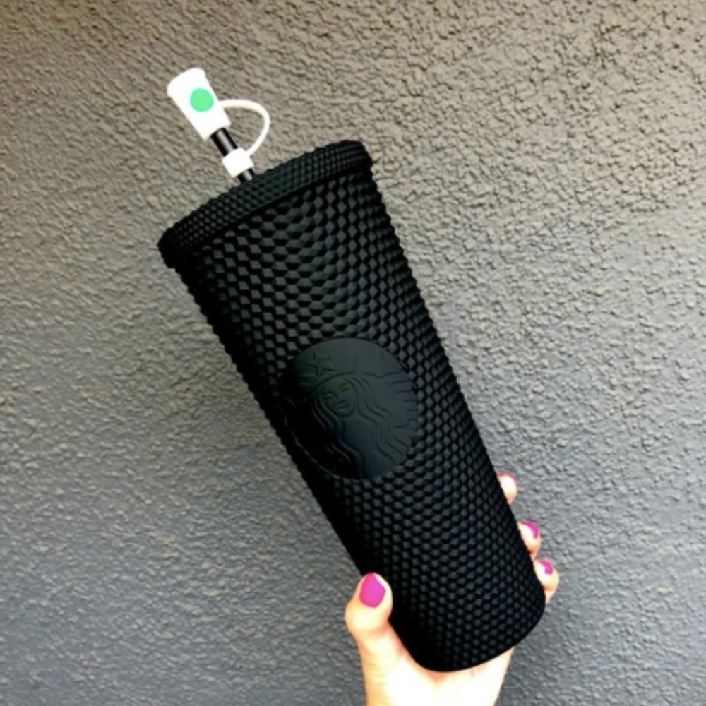 BLACK MATTE STUDDED STARBUCKS TUMBLER + TOPPER